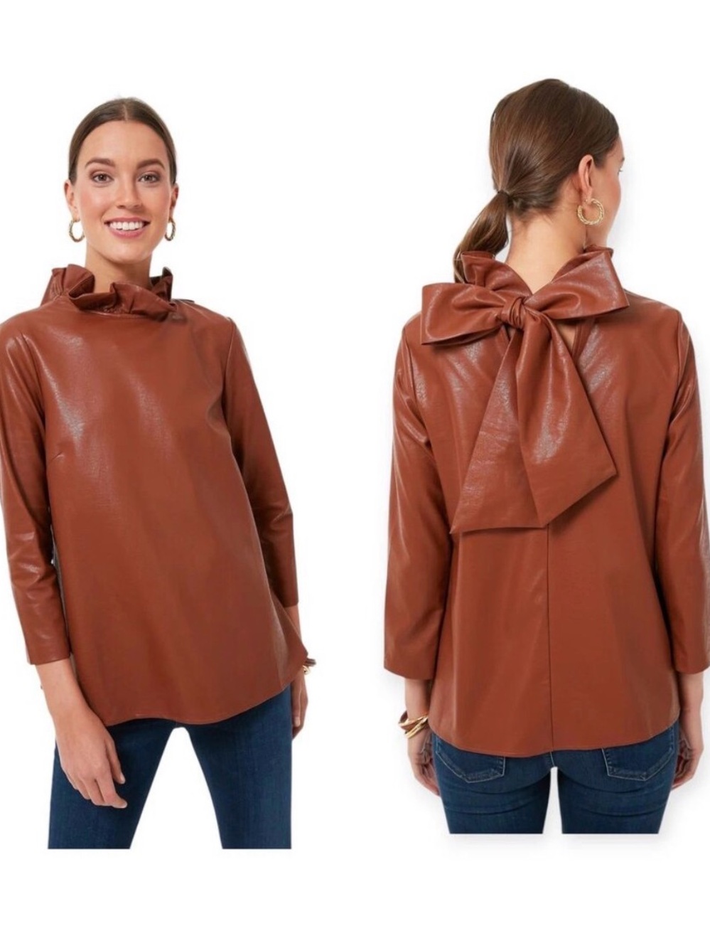 Tuckernuck Cognac Faux Leather Faye Blouse
